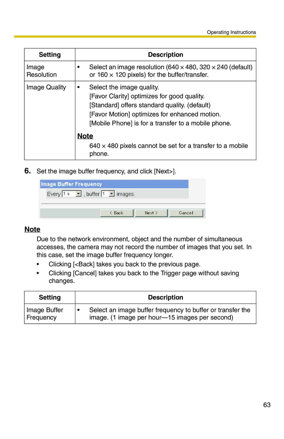 Panasonic BL-C1 operating instructions Setting Description 