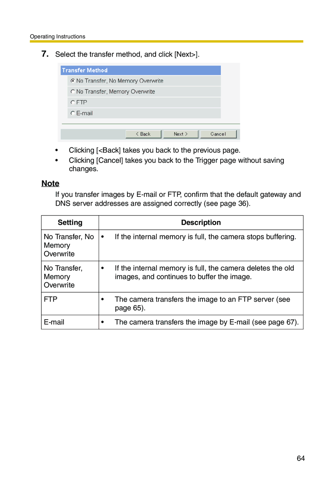 Panasonic BL-C1 operating instructions Camera transfers the image to an FTP server see 