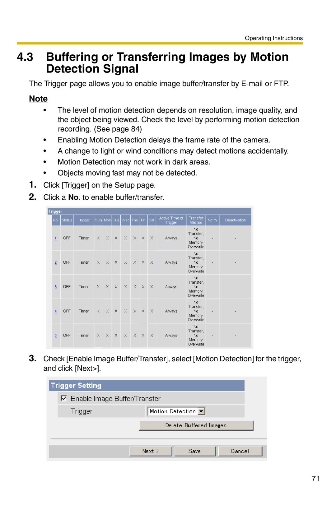 Panasonic BL-C1 operating instructions Buffering or Transferring Images by Motion Detection Signal 