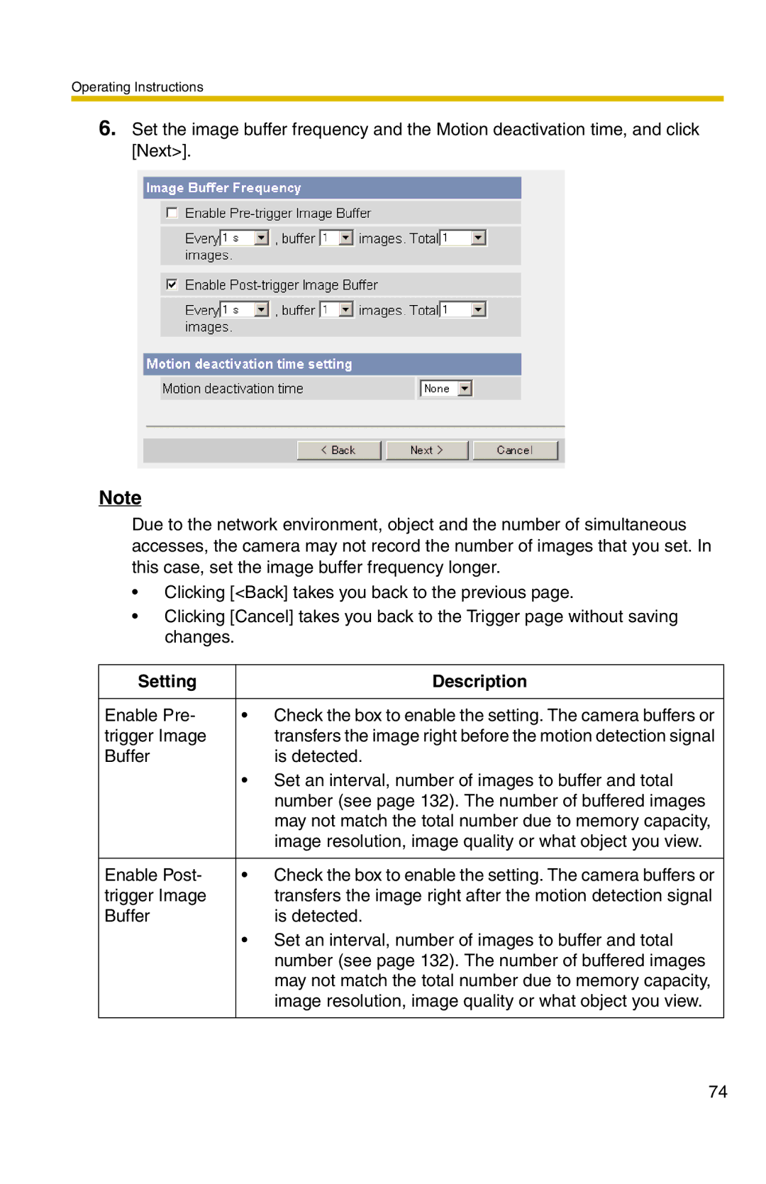 Panasonic BL-C1 operating instructions Transfers the image right before the motion detection signal 