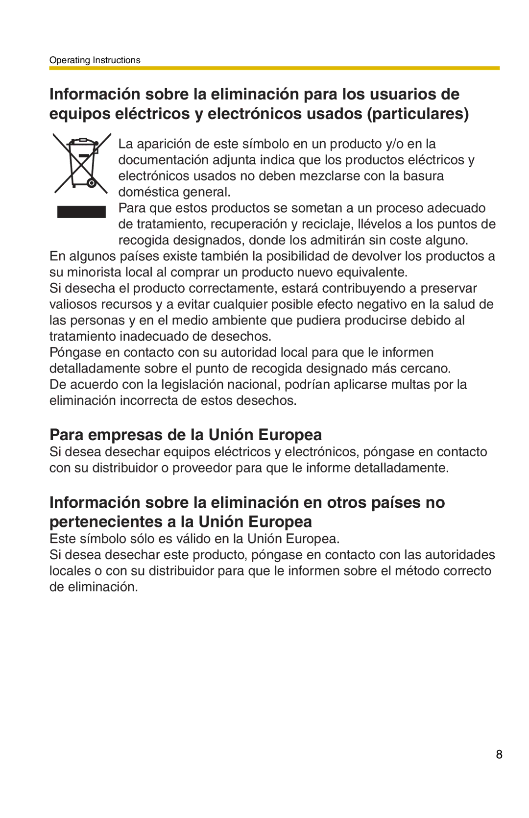 Panasonic BL-C1 operating instructions Para empresas de la Unión Europea 