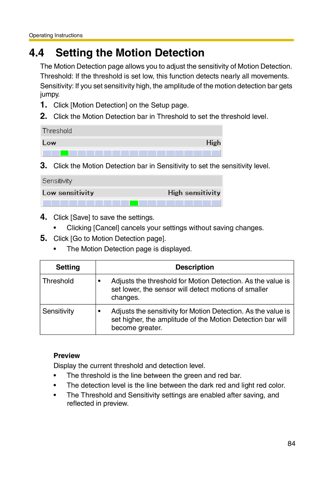 Panasonic BL-C1 operating instructions Setting the Motion Detection, Preview 