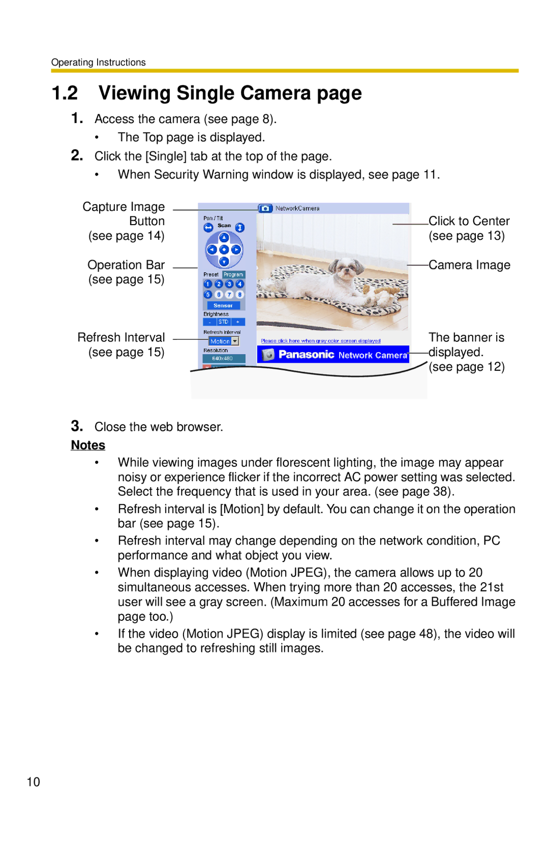 Panasonic BL-C10 operating instructions Viewing Single Camera 