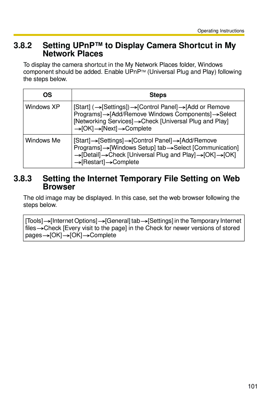 Panasonic BL-C10 operating instructions Setting UPnP to Display Camera Shortcut in My Network Places 