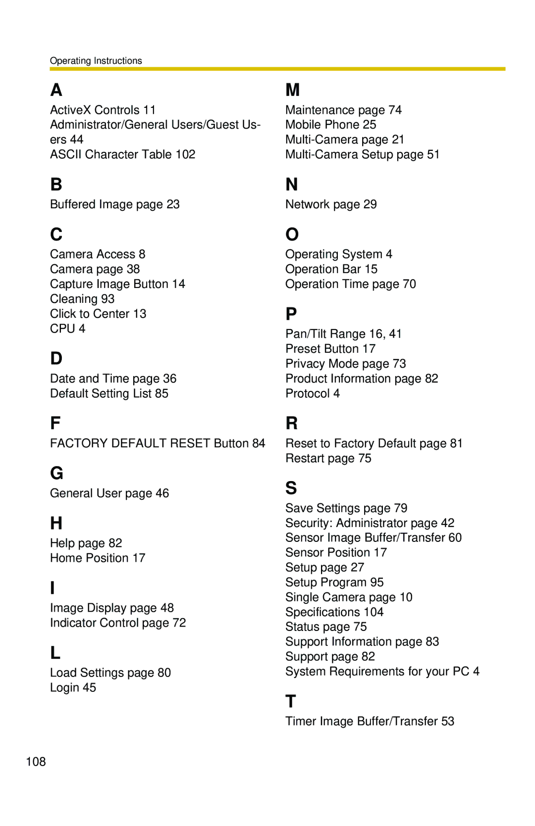 Panasonic BL-C10 operating instructions Operating Instructions 