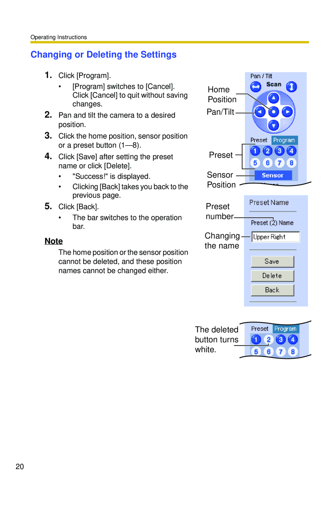 Panasonic BL-C10 operating instructions Changing or Deleting the Settings 