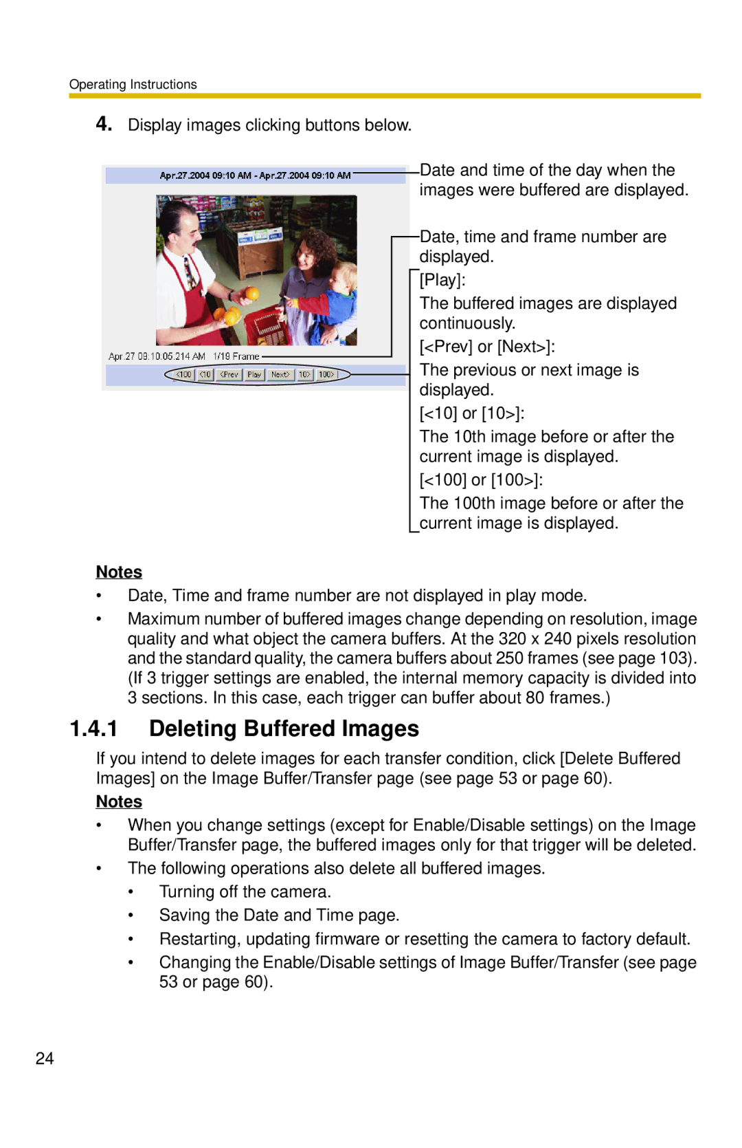 Panasonic BL-C10 operating instructions Deleting Buffered Images 