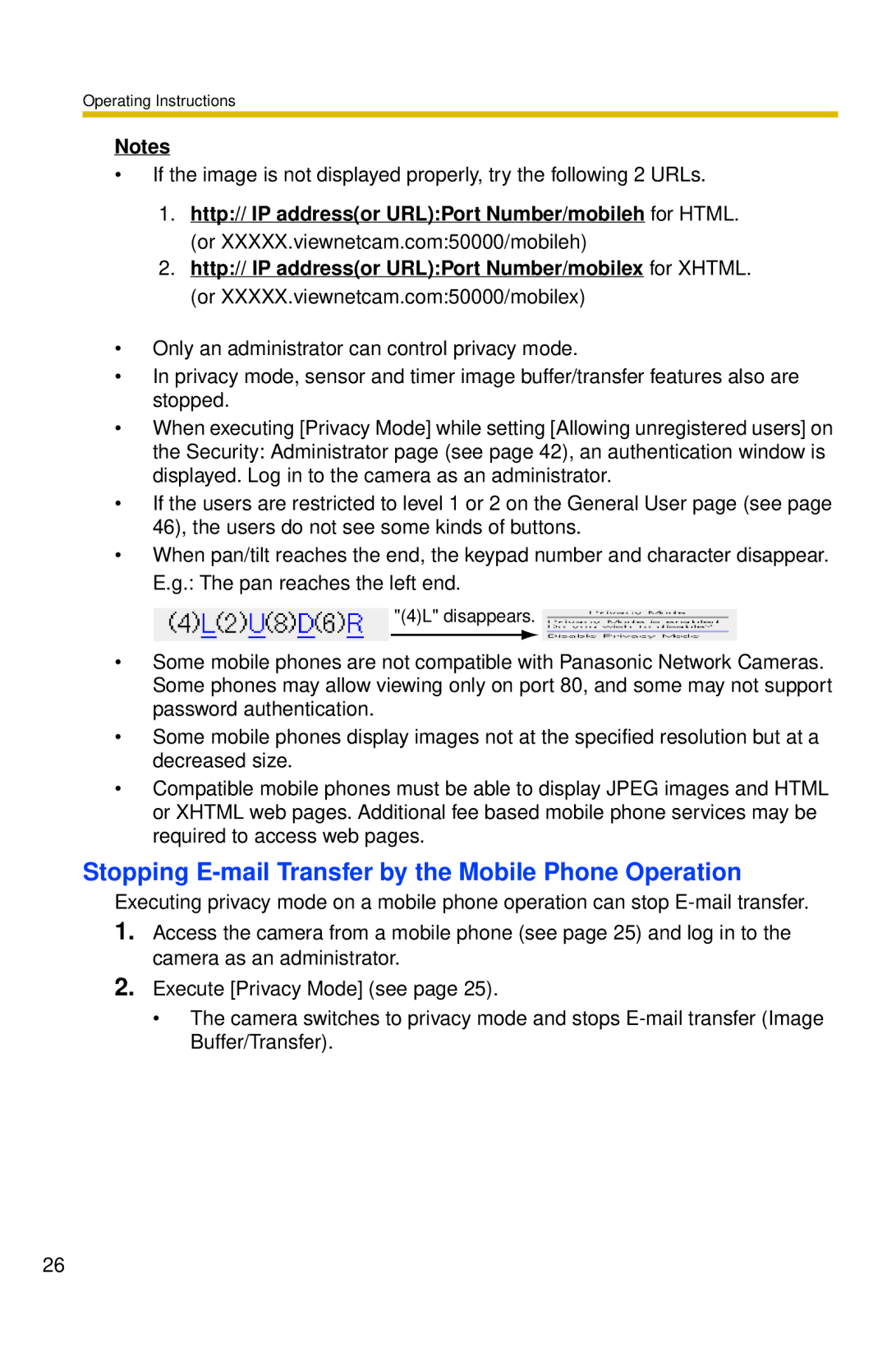 Panasonic BL-C10 operating instructions Stopping E-mail Transfer by the Mobile Phone Operation 