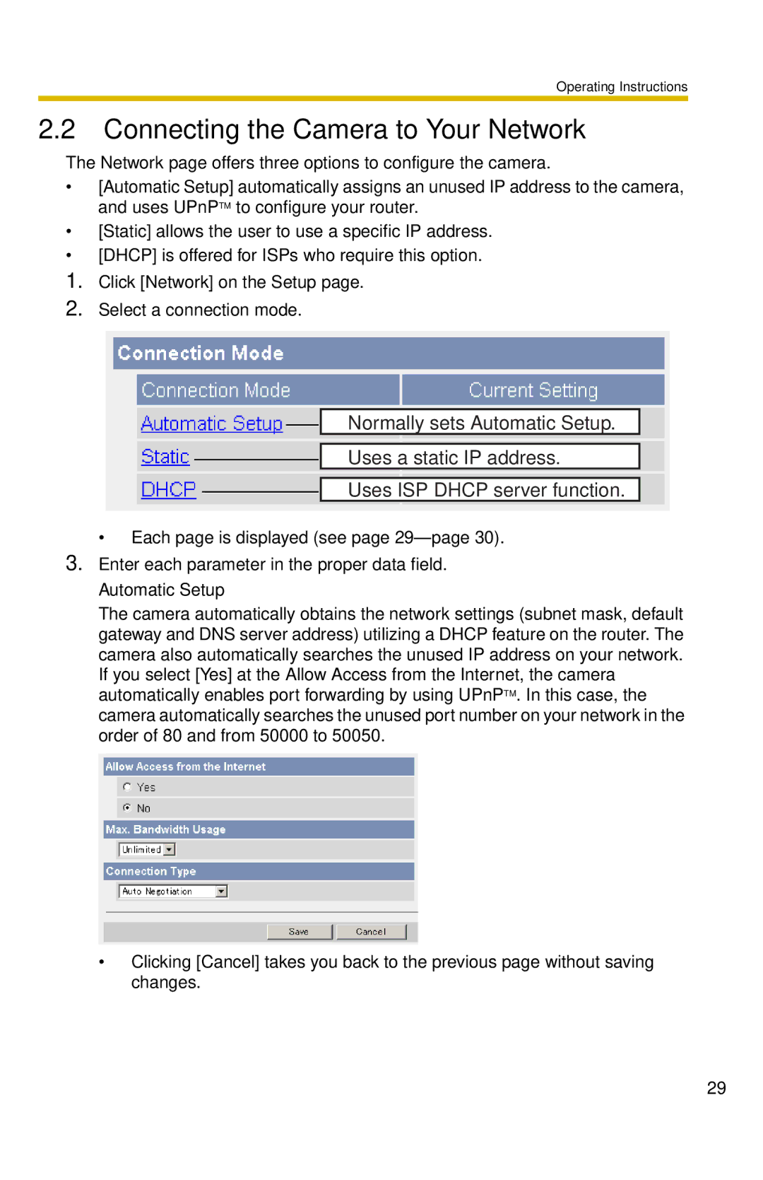 Panasonic BL-C10 operating instructions Connecting the Camera to Your Network, Automatic Setup 