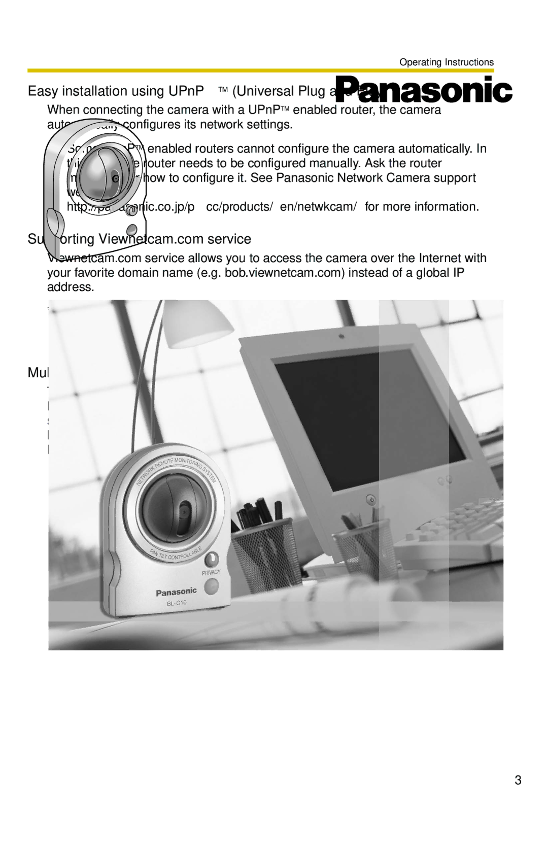 Panasonic BL-C10 operating instructions Easy installation using UPnPTM Universal Plug and Play 