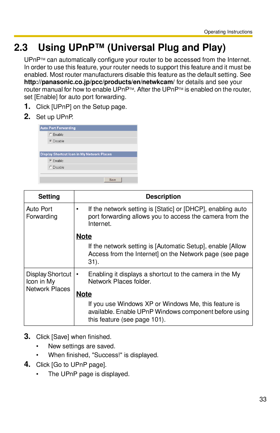 Panasonic BL-C10 operating instructions Using UPnP Universal Plug and Play 