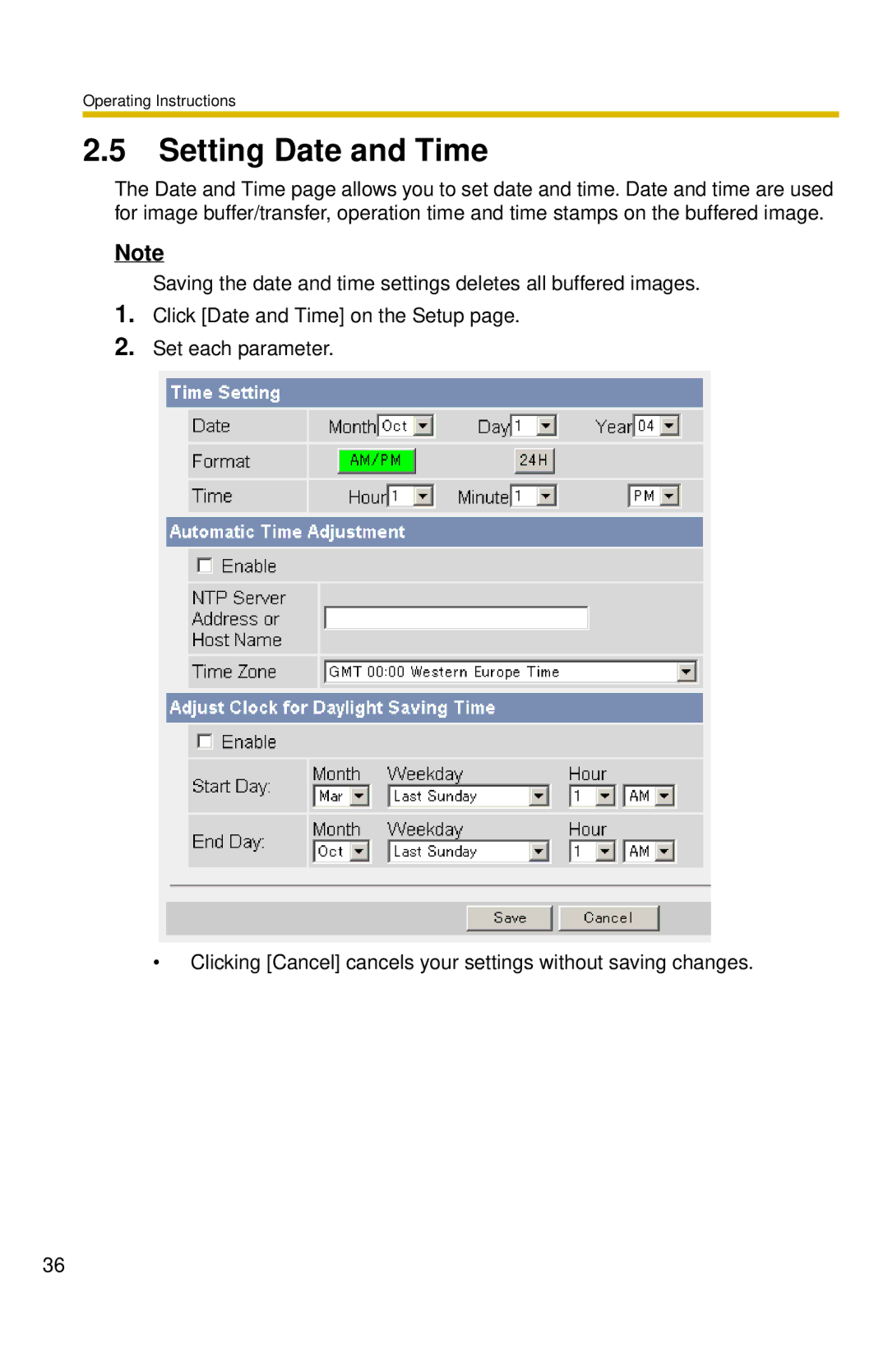 Panasonic BL-C10 operating instructions Setting Date and Time 