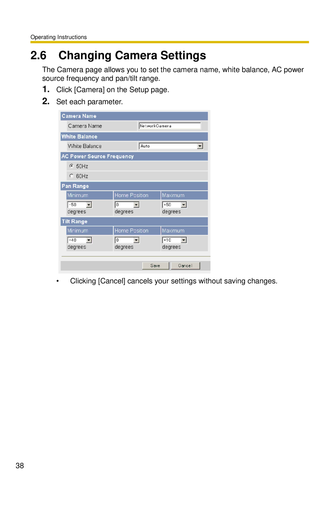 Panasonic BL-C10 operating instructions Changing Camera Settings 