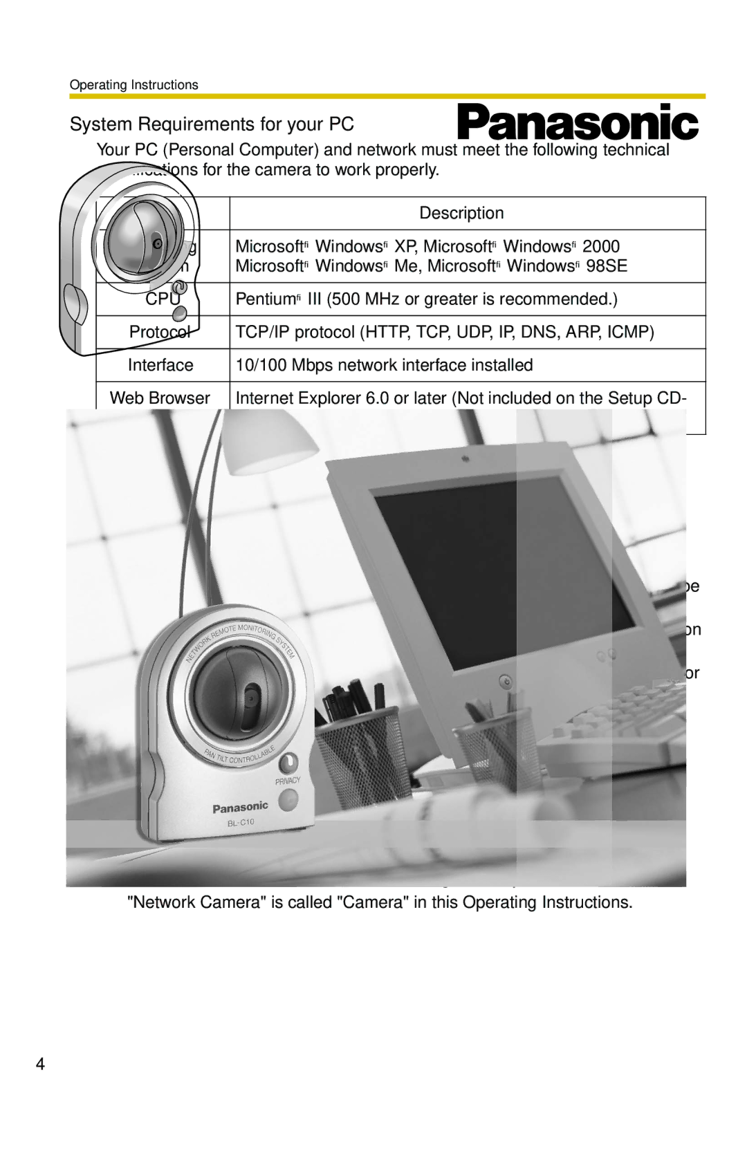 Panasonic BL-C10 operating instructions Description, Operating, System, Protocol 