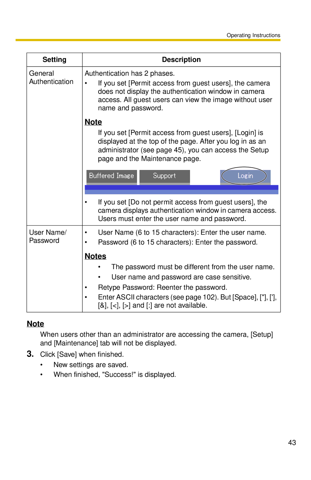 Panasonic BL-C10 operating instructions Users must enter the user name and password 