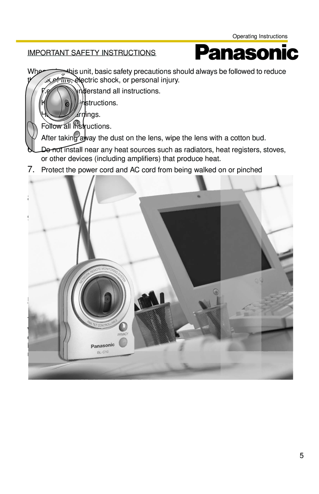 Panasonic BL-C10 operating instructions Important Safety Instructions 