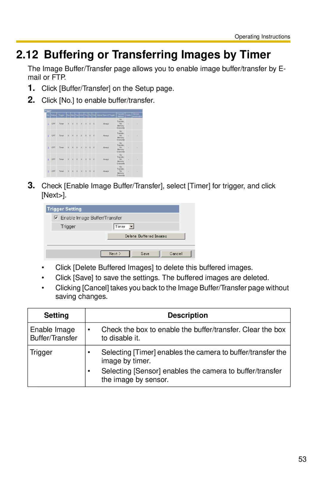 Panasonic BL-C10 operating instructions Buffering or Transferring Images by Timer 