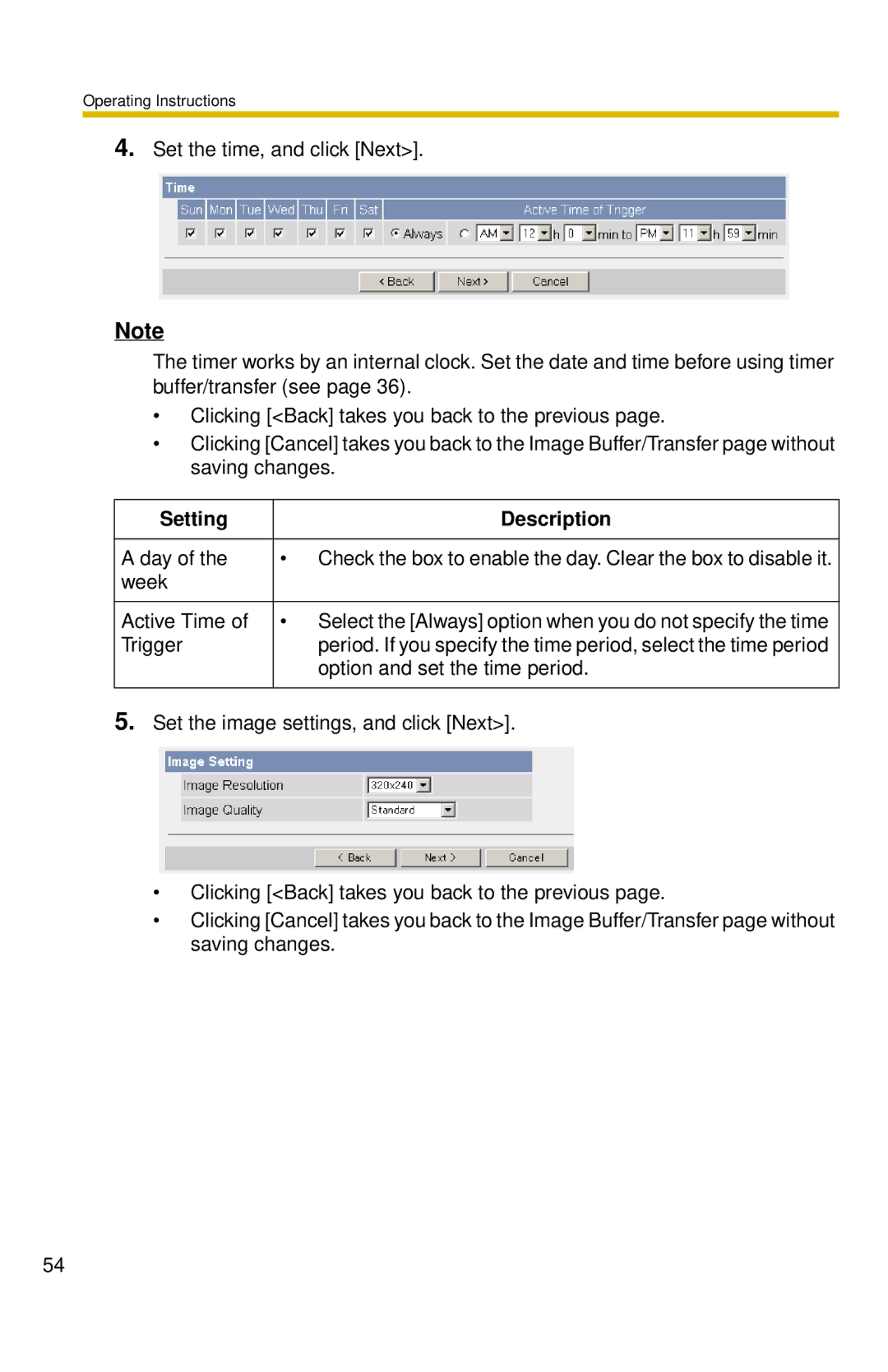 Panasonic BL-C10 operating instructions Option and set the time period 