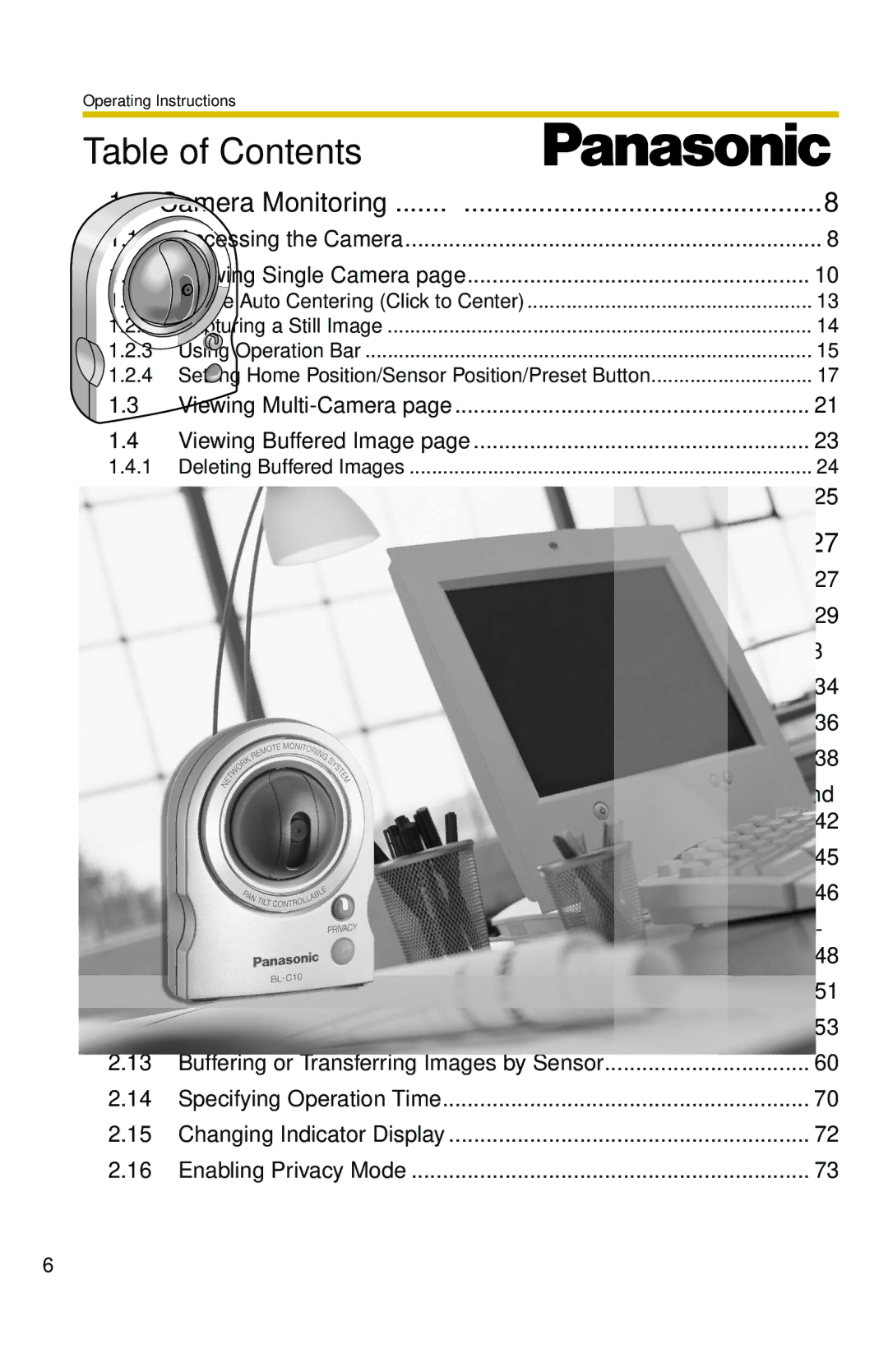 Panasonic BL-C10 operating instructions Table of Contents 