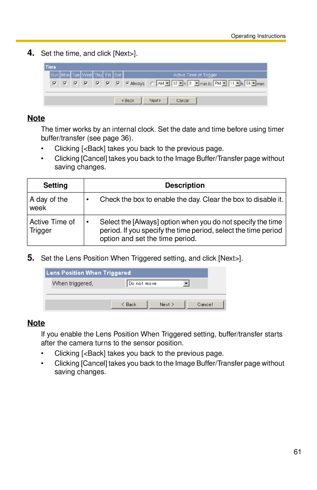 Panasonic BL-C10 operating instructions Option and set the time period 