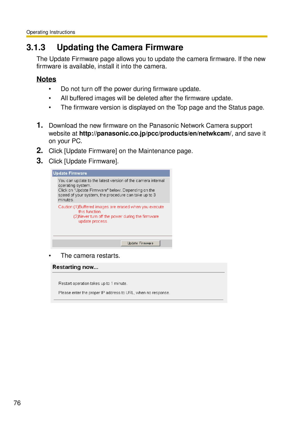 Panasonic BL-C10 operating instructions Updating the Camera Firmware 