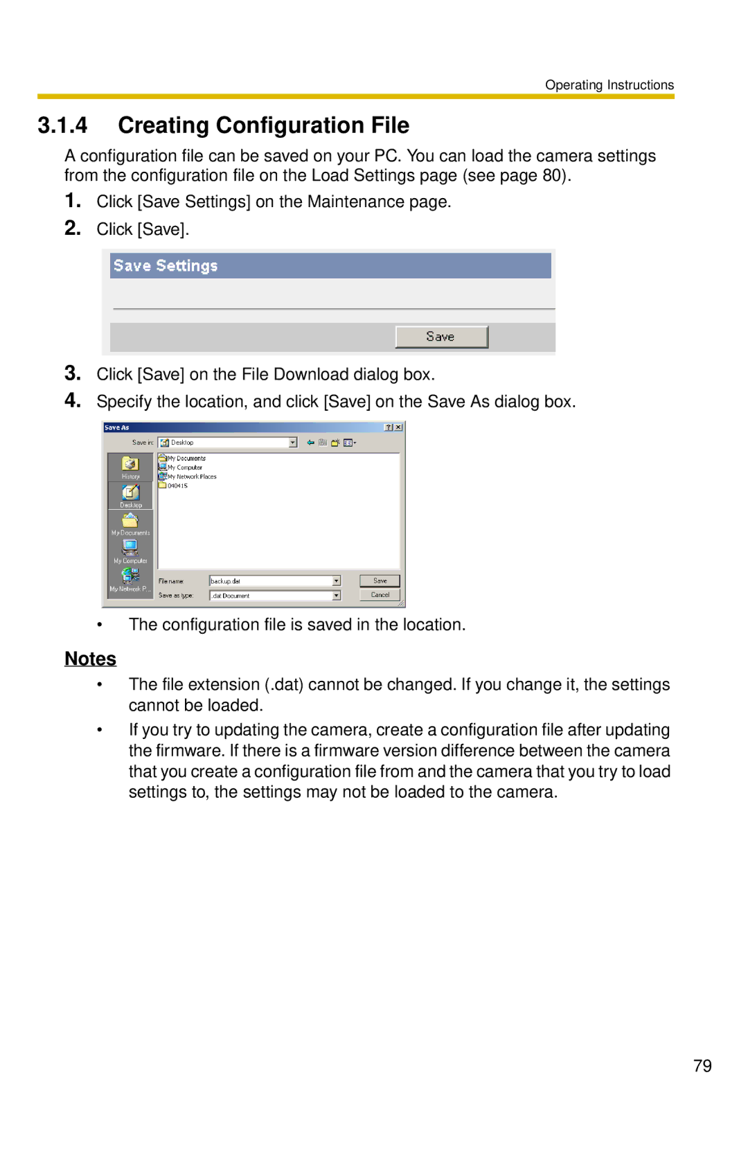 Panasonic BL-C10 operating instructions Creating Configuration File 