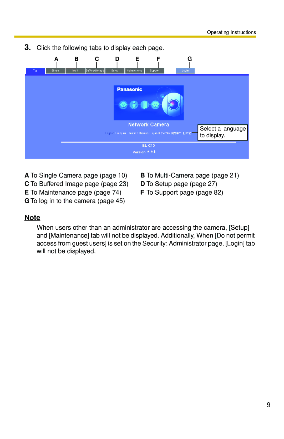 Panasonic BL-C10 operating instructions Click the following tabs to display each 