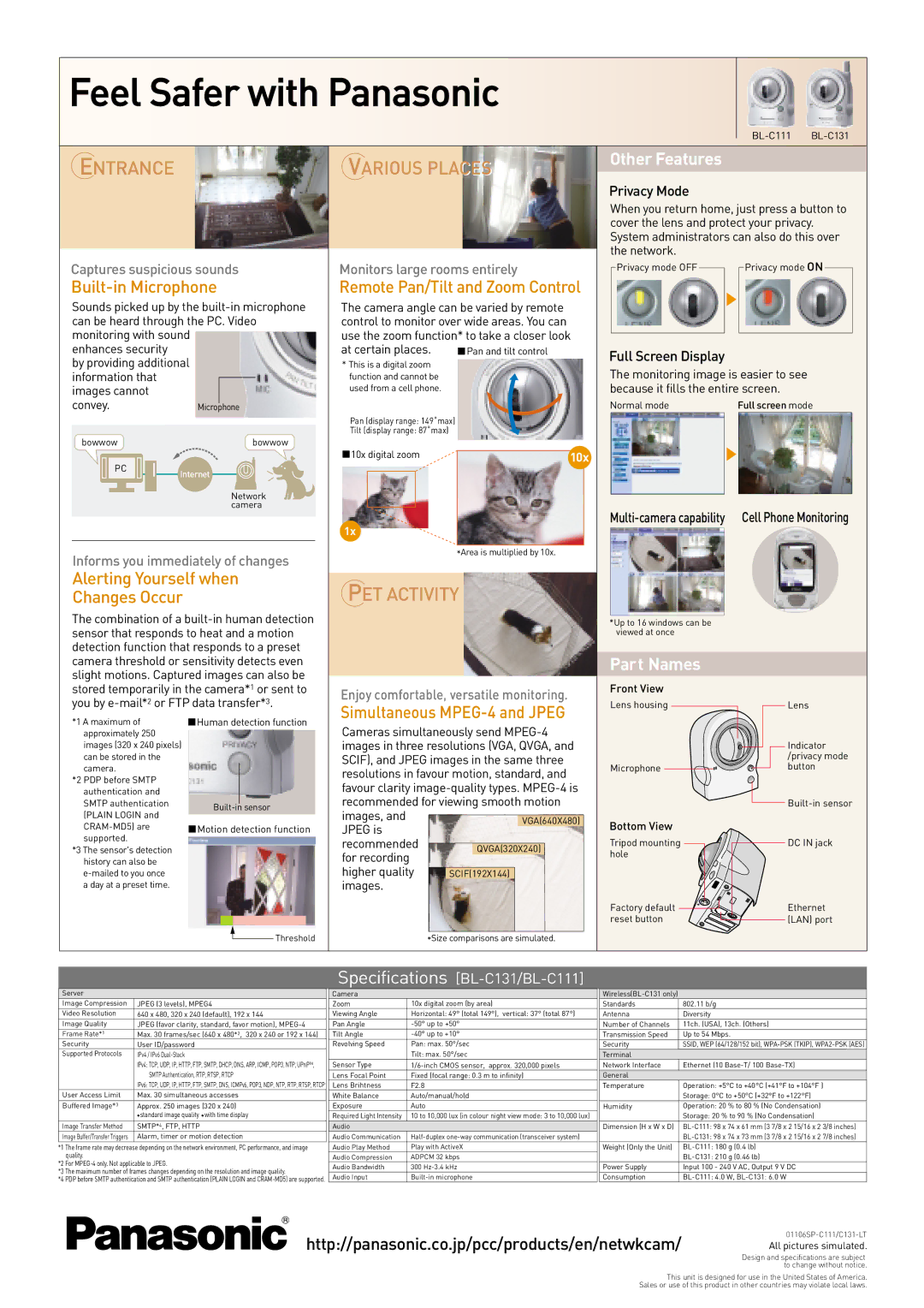 Panasonic BL-C111 manual Entrance, Various Places, PET Activity 