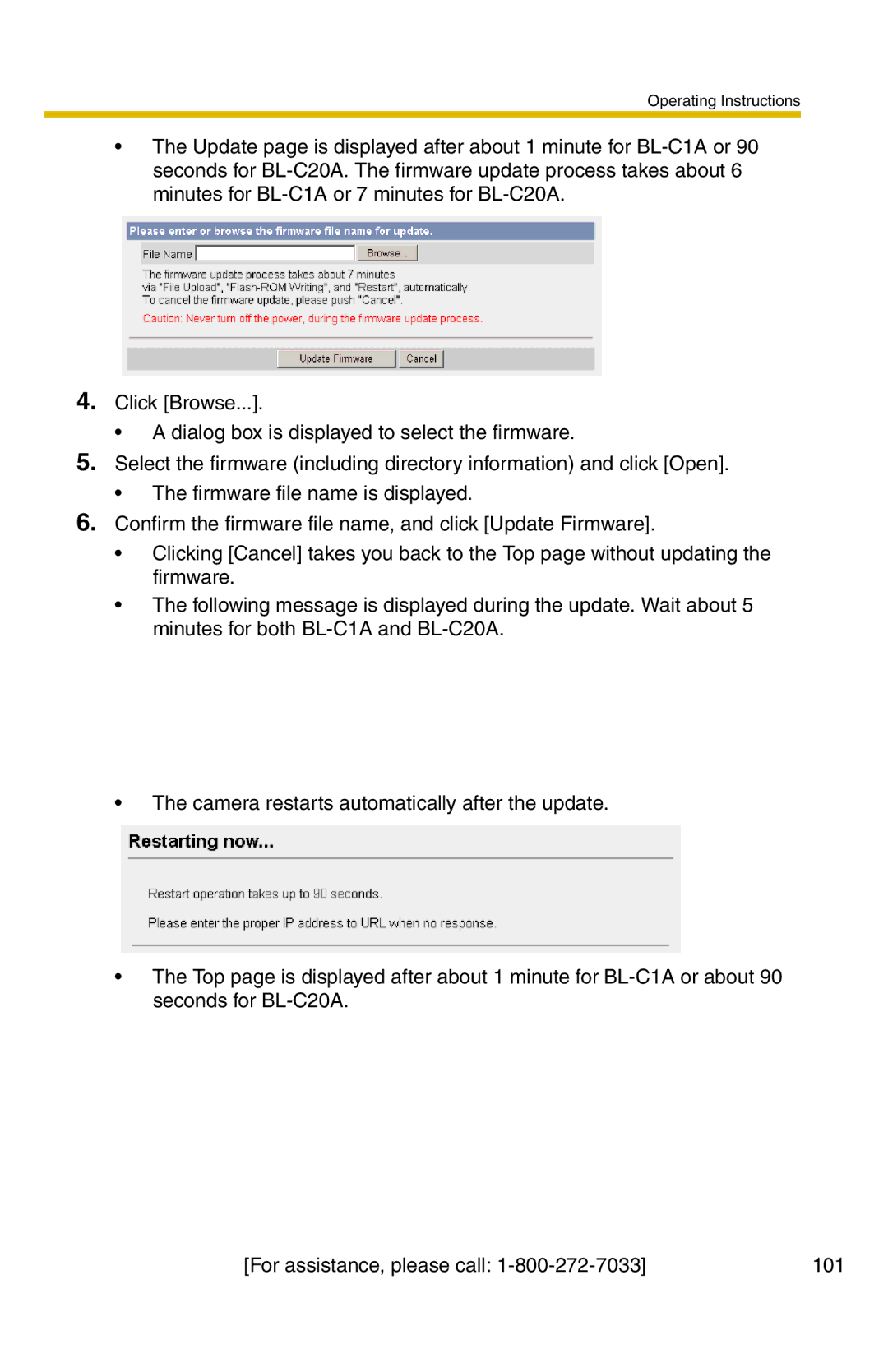 Panasonic BL-C20A, BL-C1A operating instructions Operating Instructions 