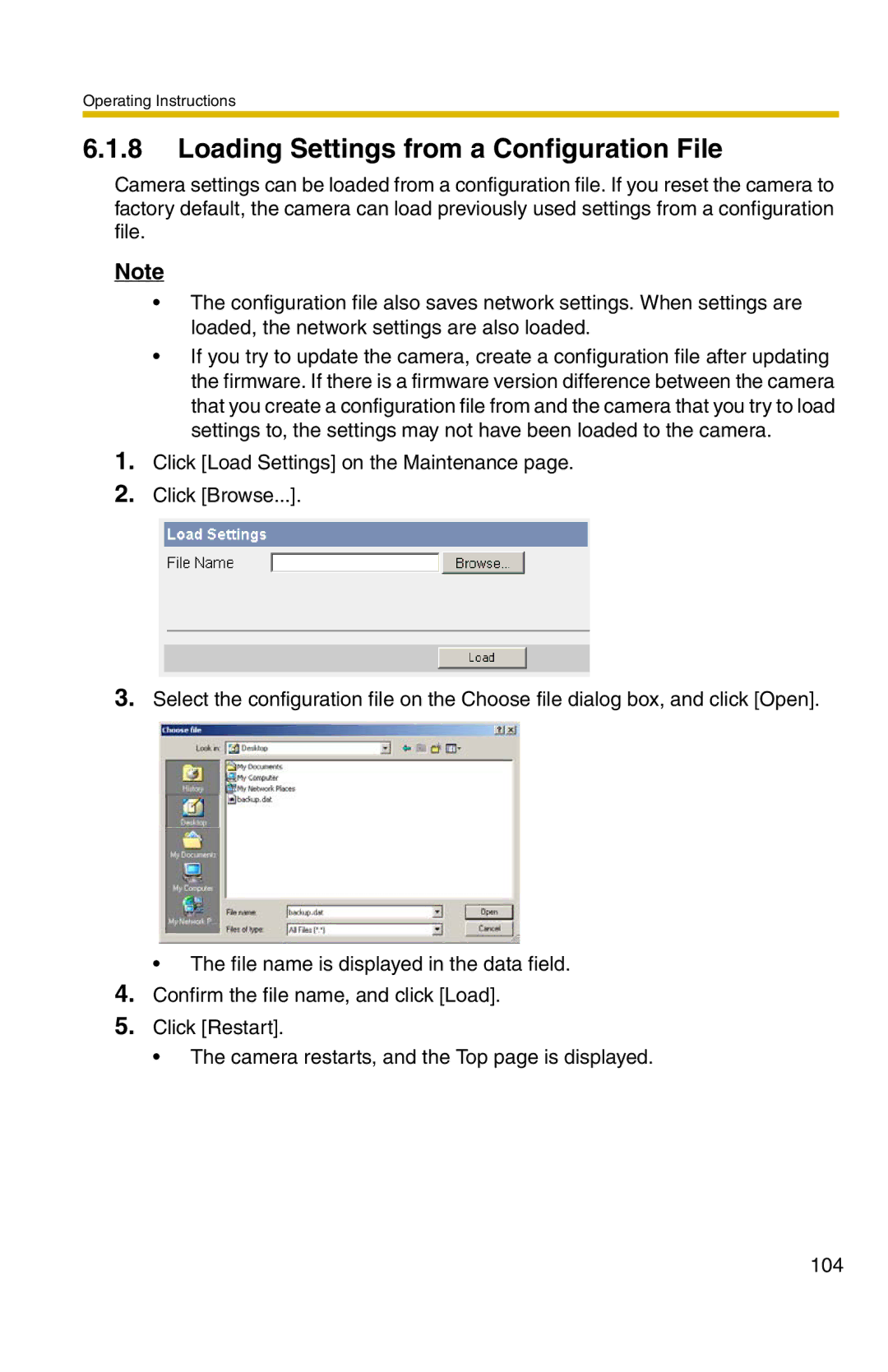 Panasonic BL-C1A, BL-C20A operating instructions Loading Settings from a Configuration File 