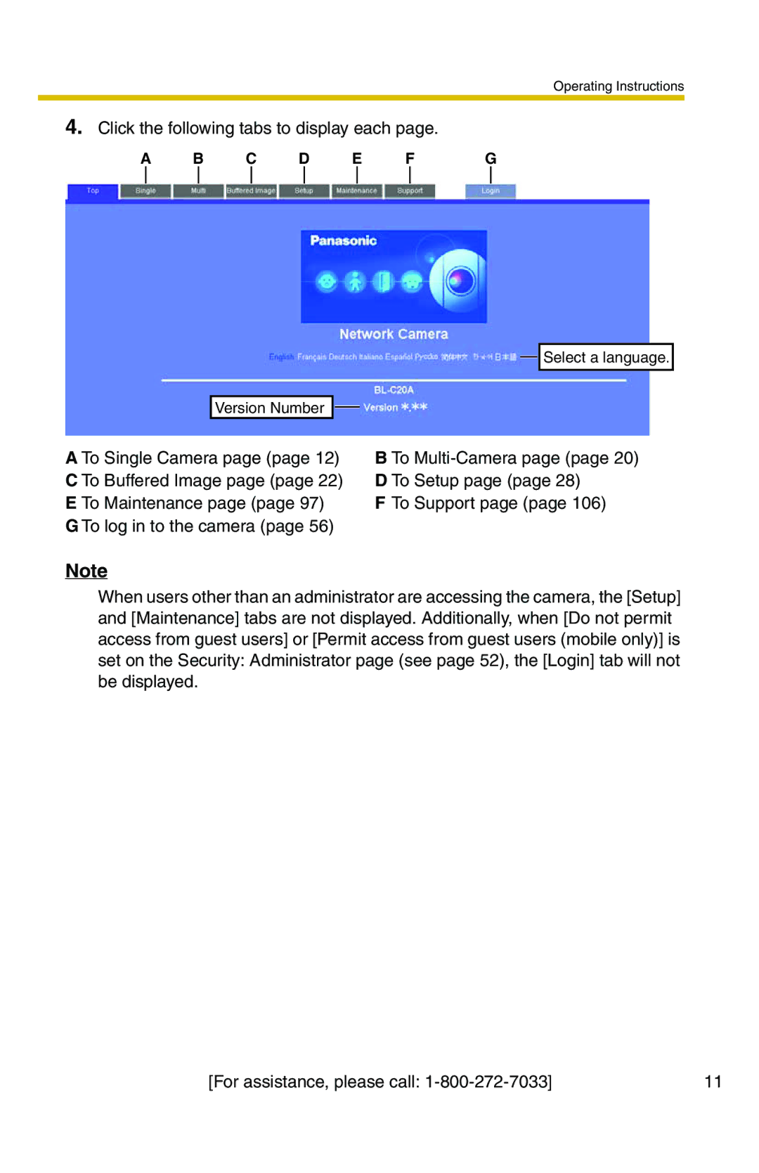 Panasonic BL-C20A, BL-C1A operating instructions Click the following tabs to display each 