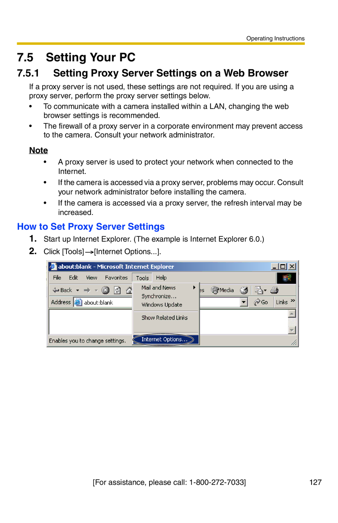 Panasonic BL-C20A Setting Your PC, Setting Proxy Server Settings on a Web Browser, How to Set Proxy Server Settings 