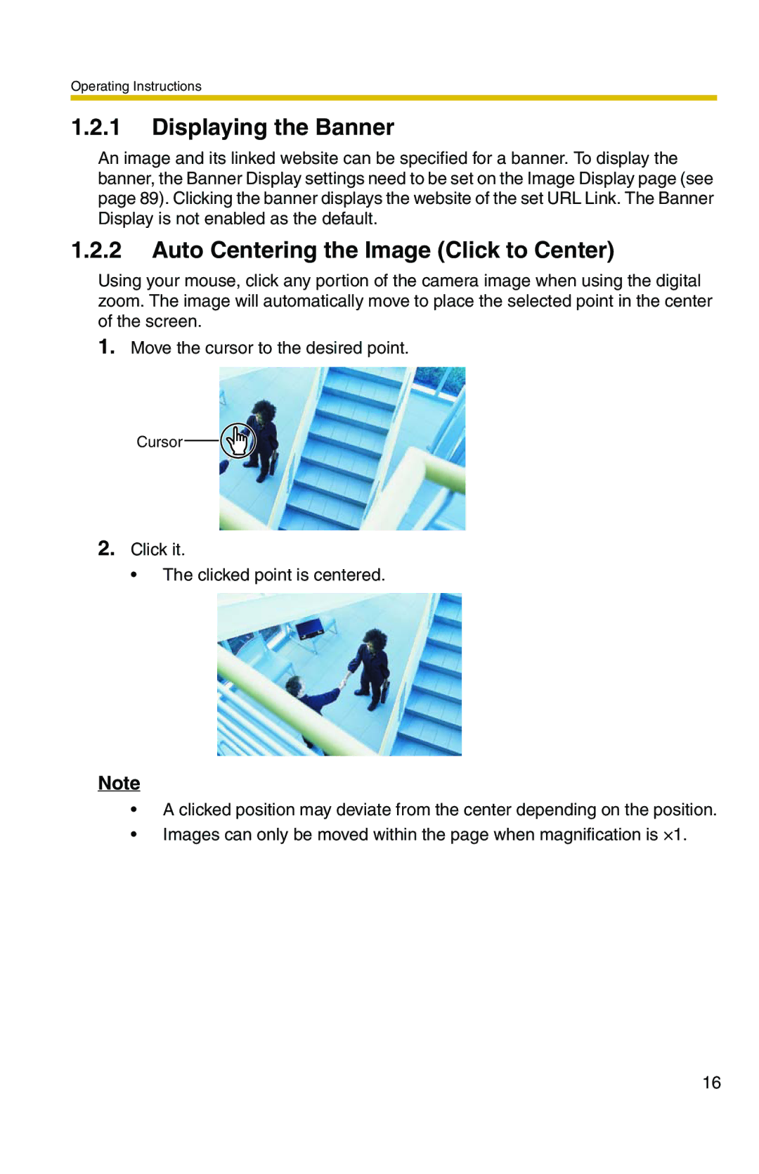 Panasonic BL-C1A, BL-C20A operating instructions Displaying the Banner, Auto Centering the Image Click to Center 