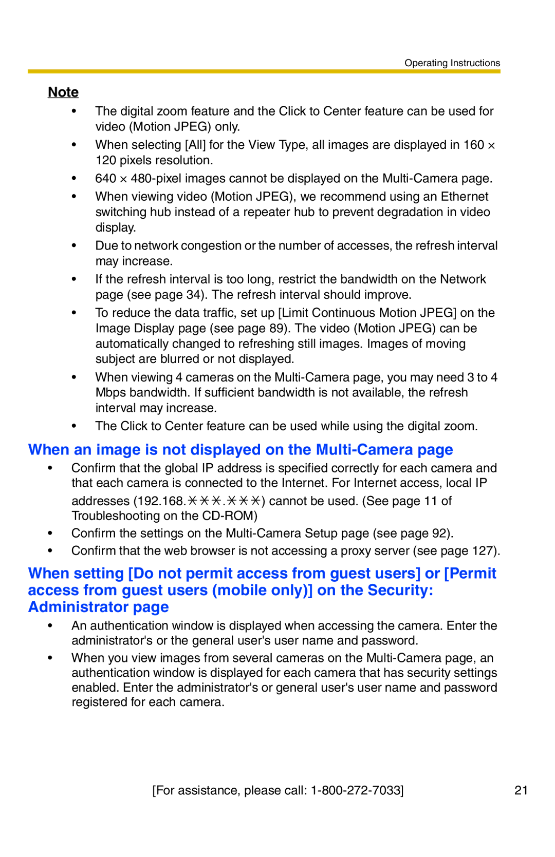 Panasonic BL-C20A, BL-C1A operating instructions When an image is not displayed on the Multi-Camera 