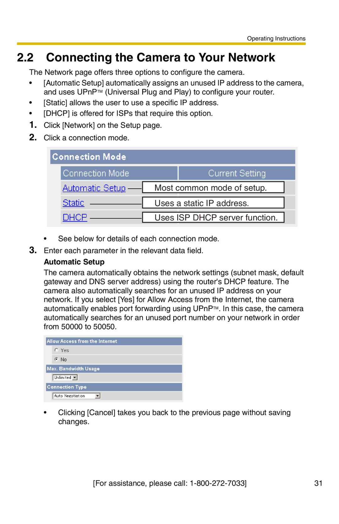 Panasonic BL-C20A, BL-C1A operating instructions Connecting the Camera to Your Network, Automatic Setup 