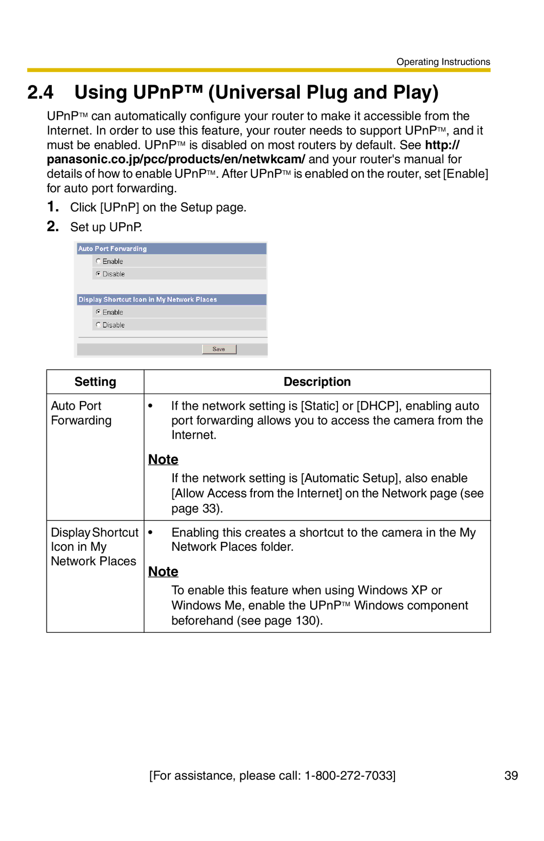 Panasonic BL-C20A, BL-C1A operating instructions Using UPnP Universal Plug and Play 