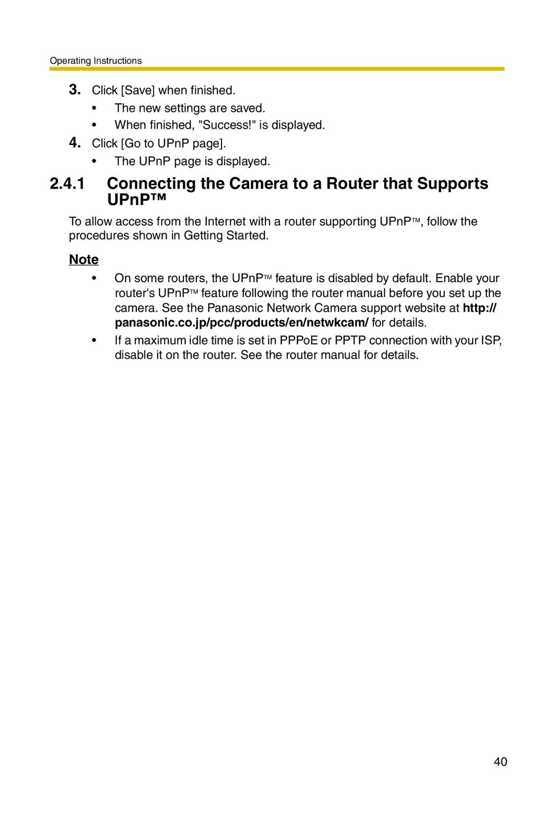 Panasonic BL-C1A, BL-C20A operating instructions Connecting the Camera to a Router that Supports UPnP 