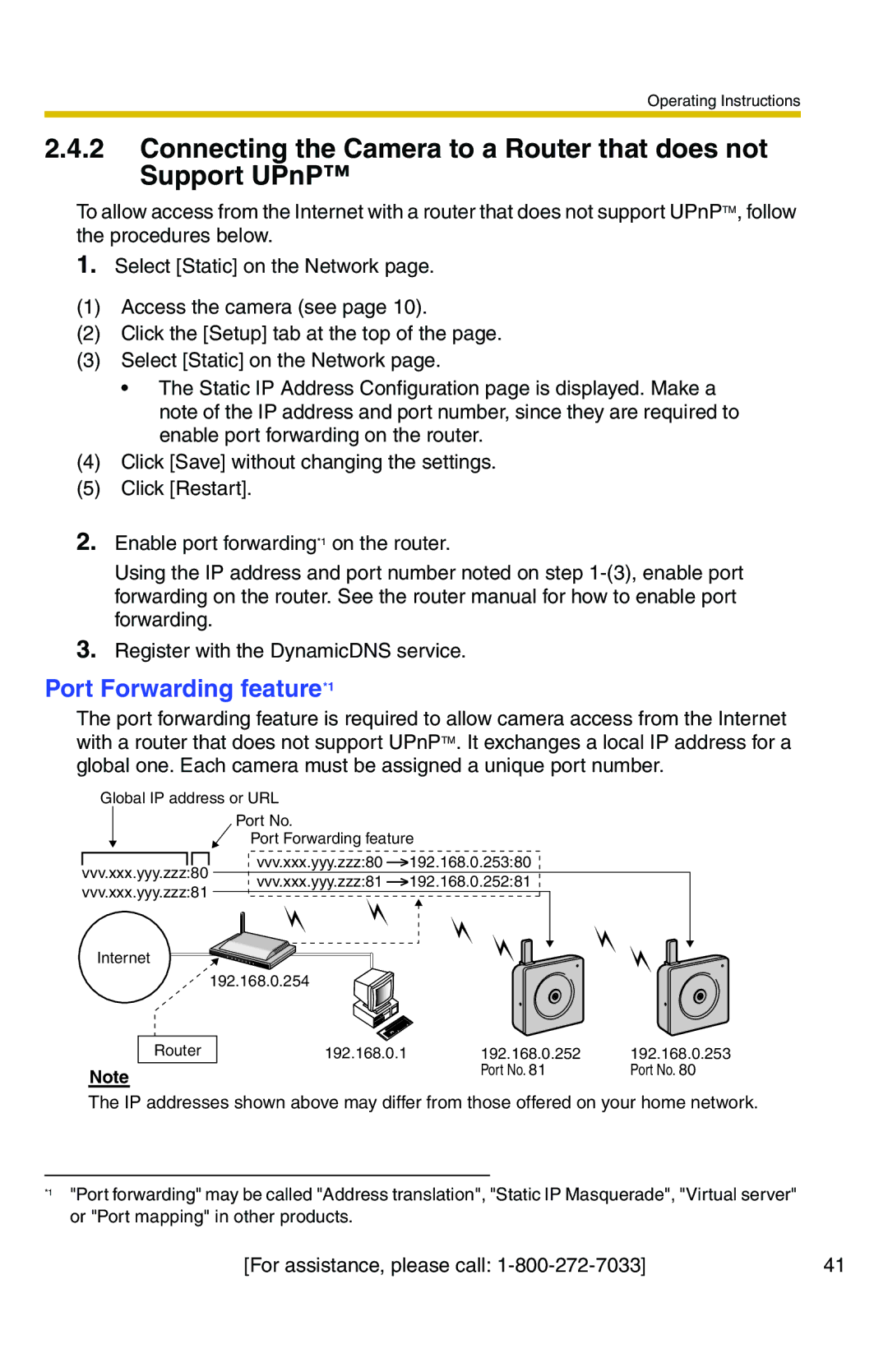 Panasonic BL-C20A, BL-C1A Connecting the Camera to a Router that does not Support UPnP, Port Forwarding feature*1 