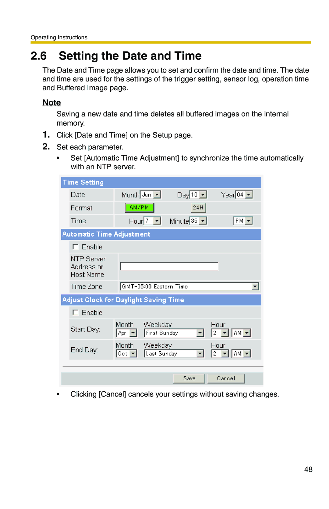 Panasonic BL-C1A, BL-C20A operating instructions Setting the Date and Time 