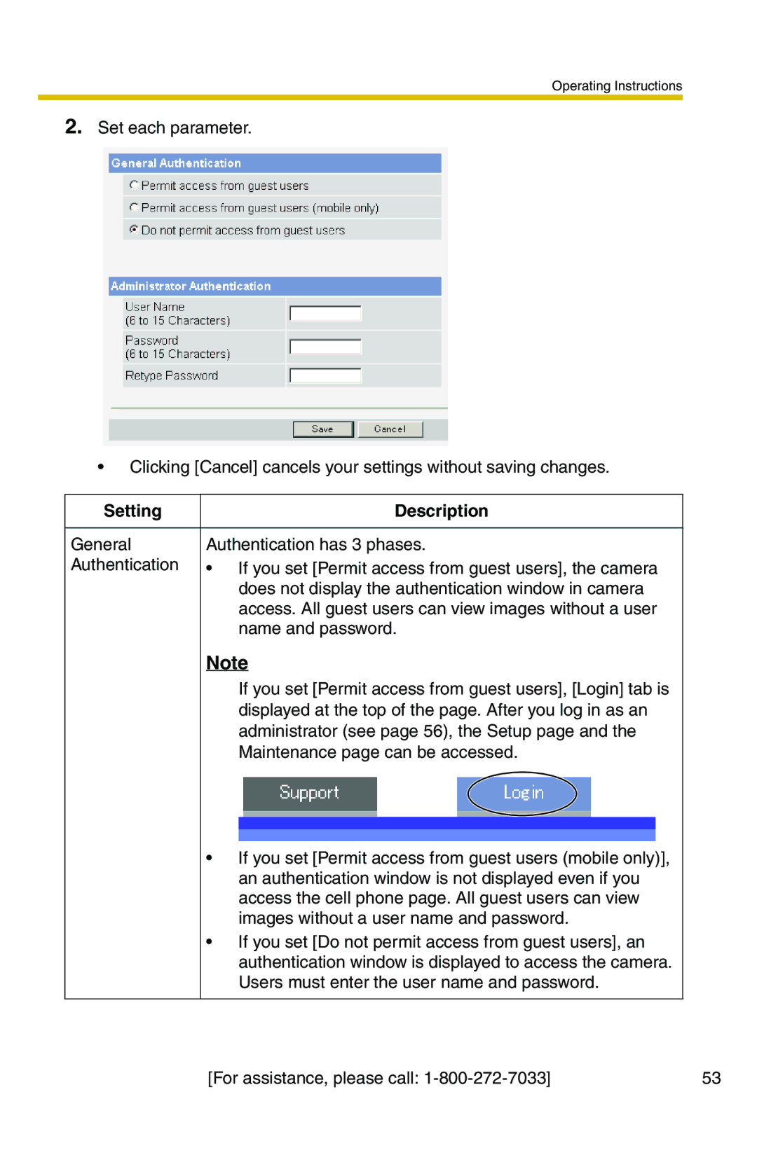 Panasonic BL-C20A, BL-C1A operating instructions Setting Description 