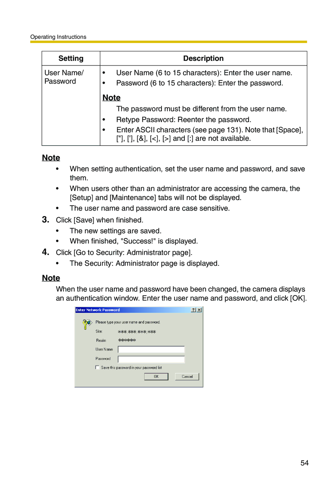 Panasonic BL-C1A, BL-C20A operating instructions User Name User Name 6 to 15 characters Enter the user name 