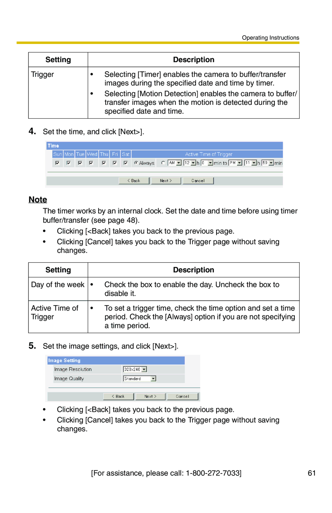 Panasonic BL-C20A, BL-C1A operating instructions To set a trigger time, check the time option and set a time 