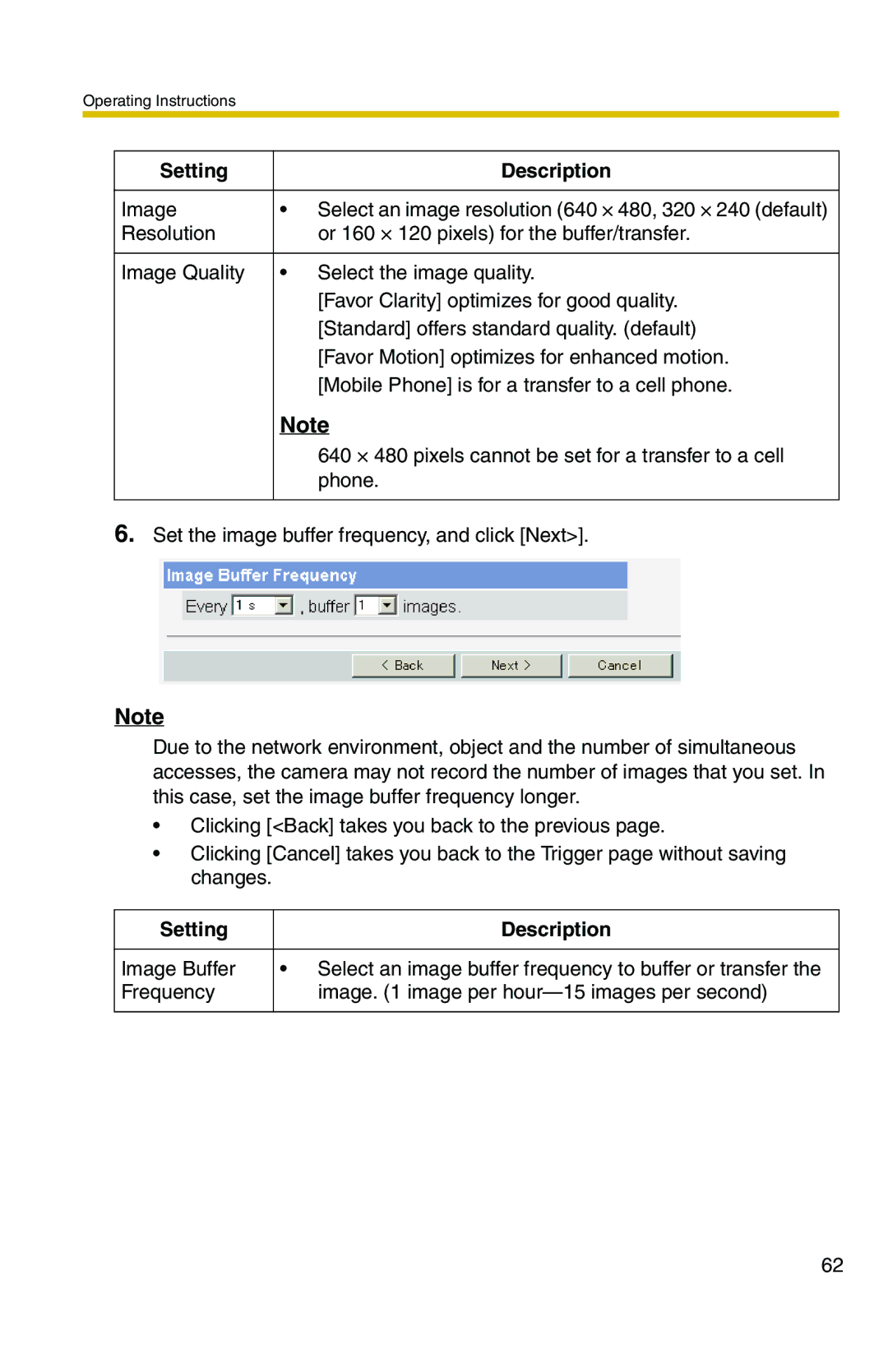 Panasonic BL-C1A, BL-C20A operating instructions Setting Description 