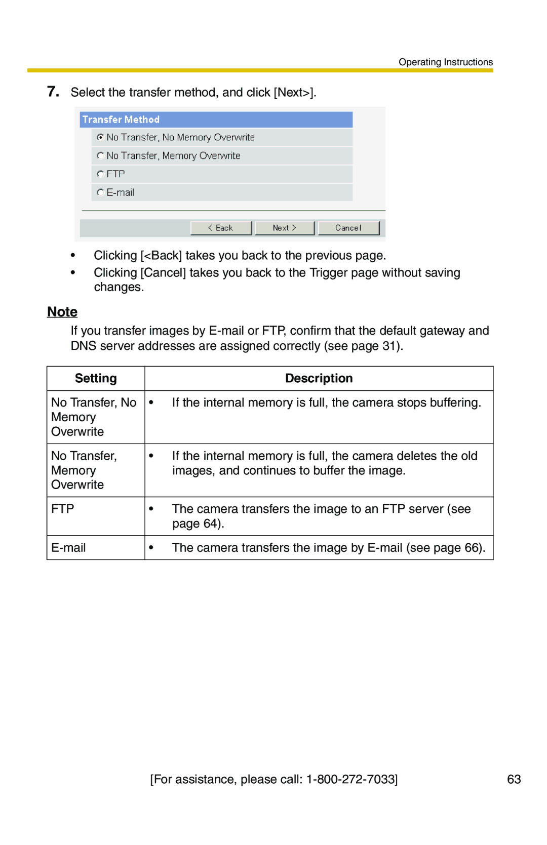 Panasonic BL-C20A, BL-C1A operating instructions Camera transfers the image to an FTP server see 