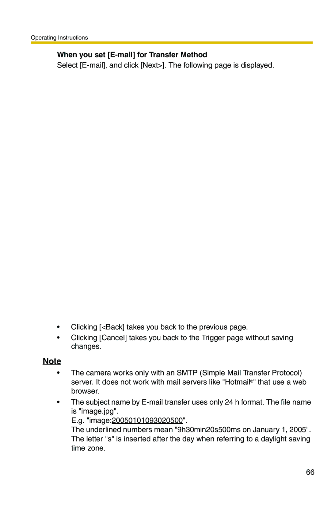 Panasonic BL-C1A, BL-C20A operating instructions When you set E-mail for Transfer Method 