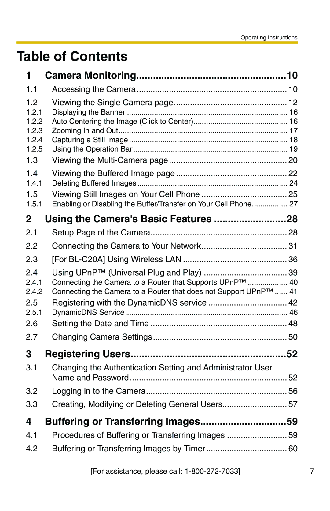 Panasonic BL-C20A, BL-C1A operating instructions Table of Contents 