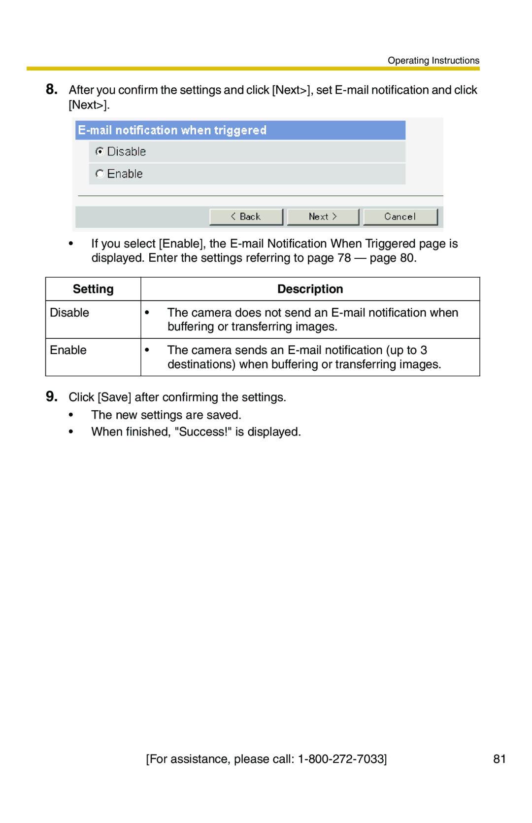 Panasonic BL-C20A, BL-C1A operating instructions Setting Description 