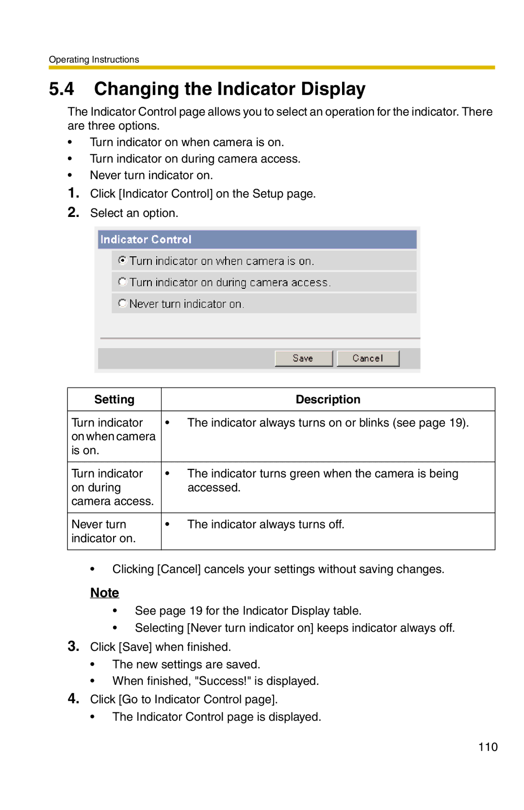 Panasonic BL-C20 operating instructions Changing the Indicator Display 