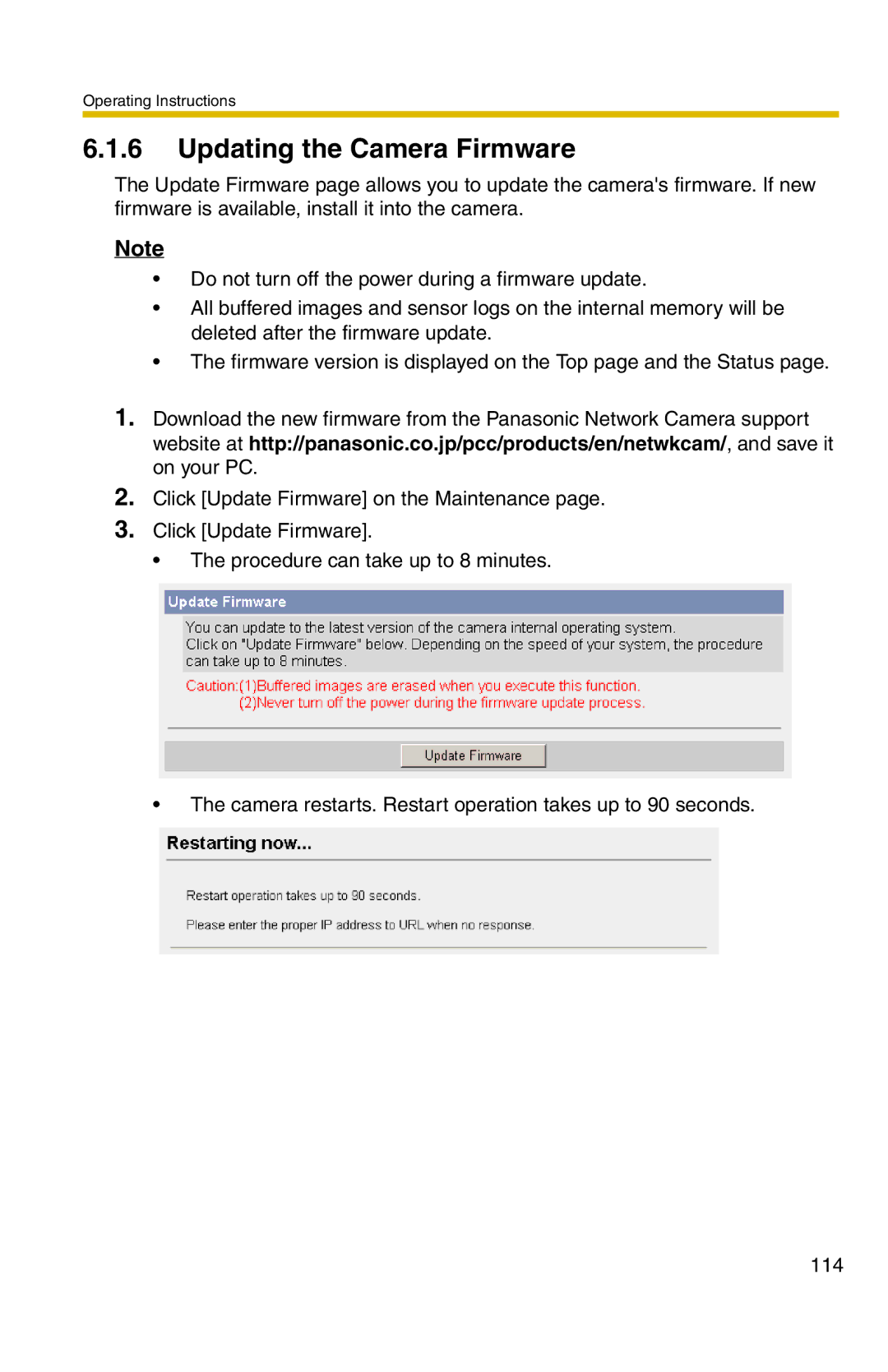 Panasonic BL-C20 operating instructions Updating the Camera Firmware 