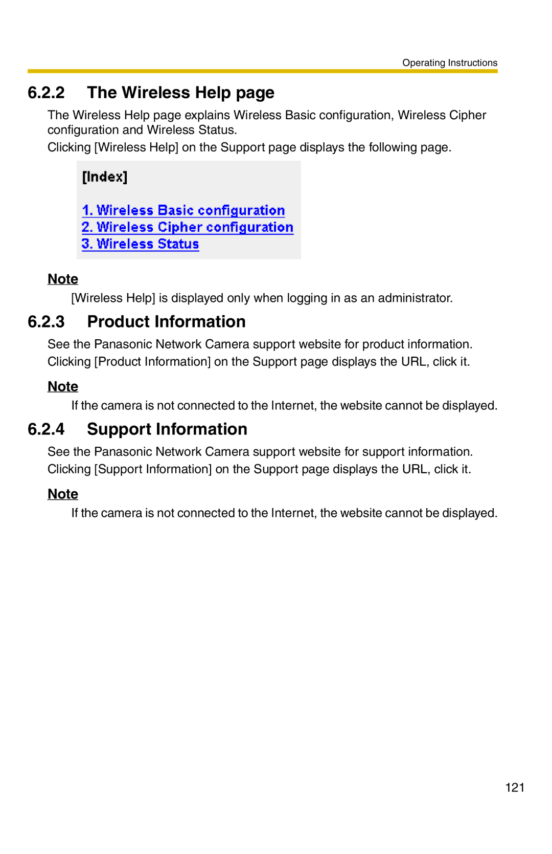 Panasonic BL-C20 operating instructions Wireless Help, Product Information, Support Information 